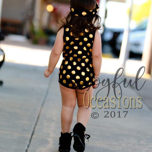 Rompers For Baby and Toddler Girls Romper Onepiece Bodysuit Black and Gold - Picture 7 of 8